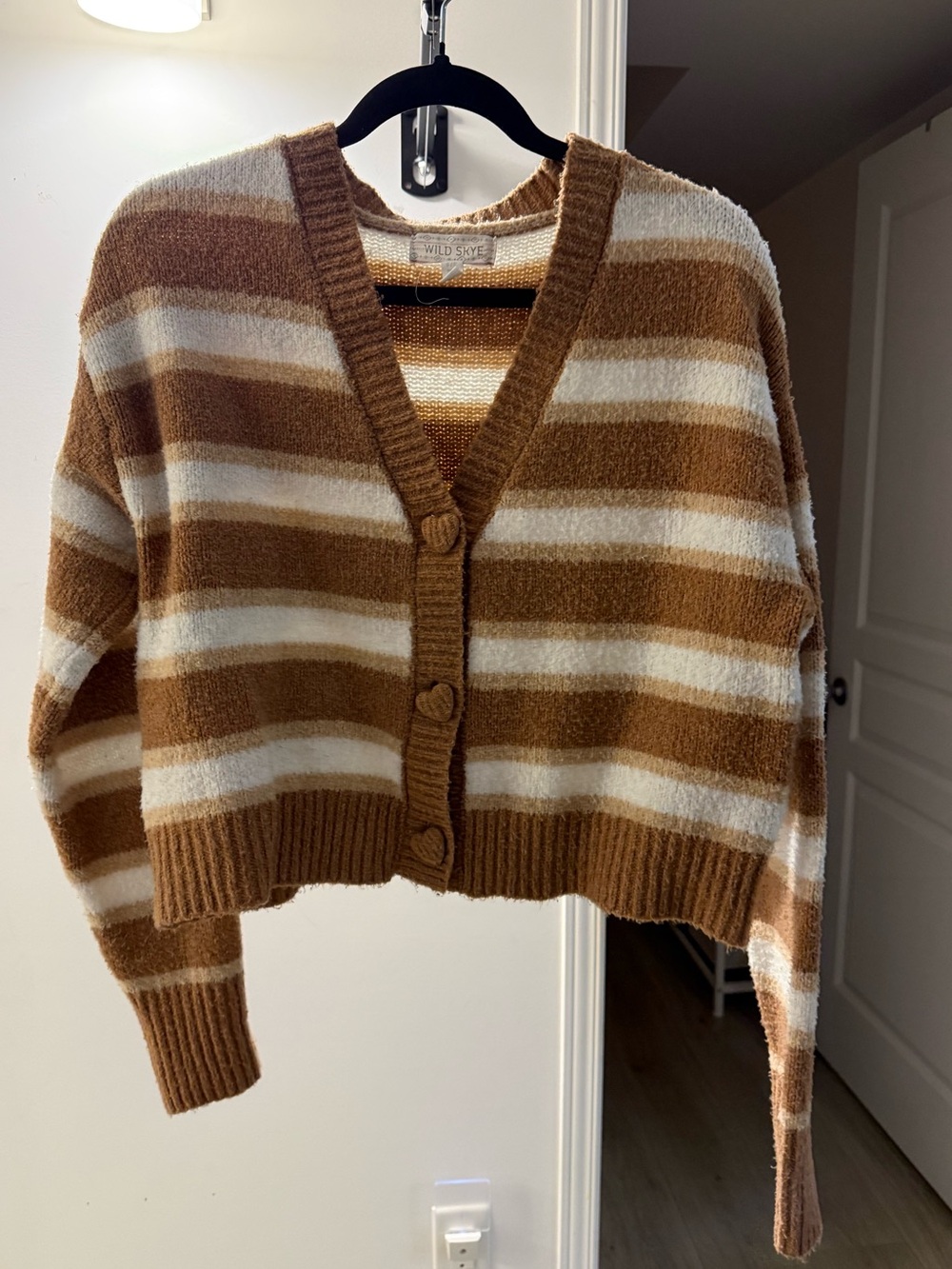 wild fable Camel & Cream Striped Cropped Cardigan